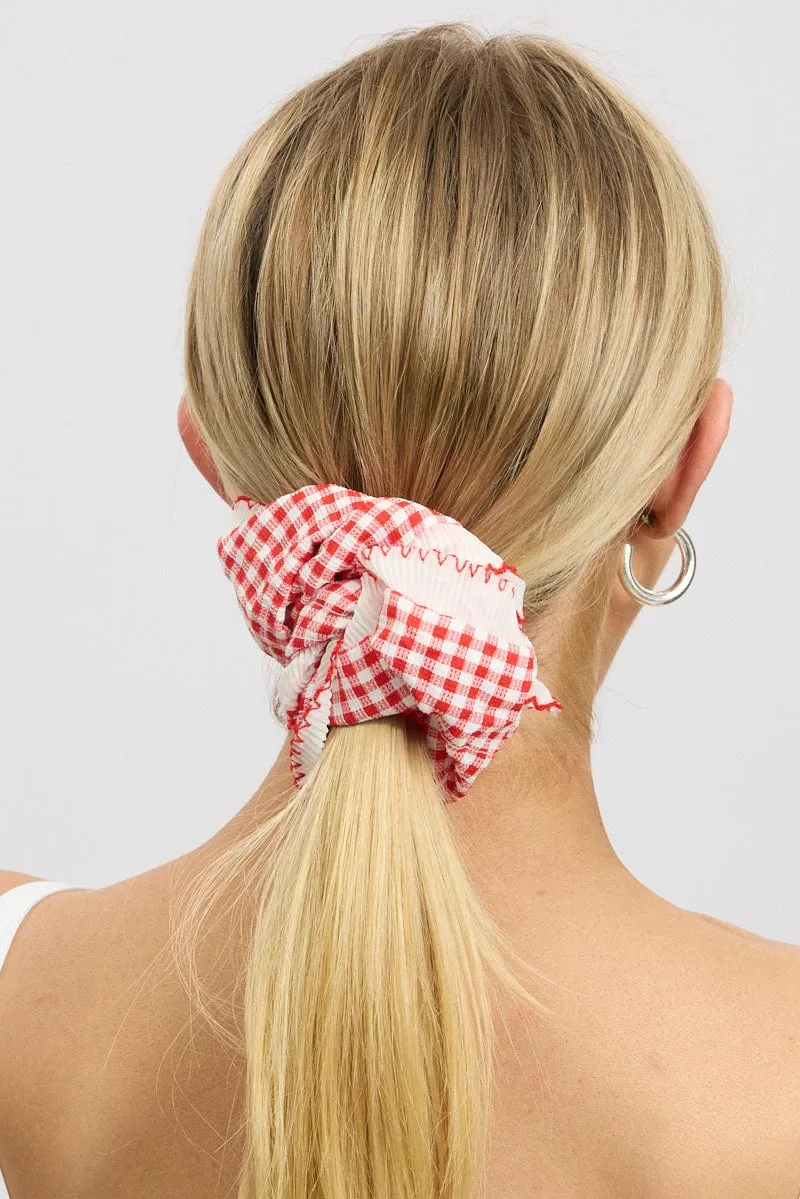 Red Oversized Gingham Scrunchie Frill sold by Ally Fashion
