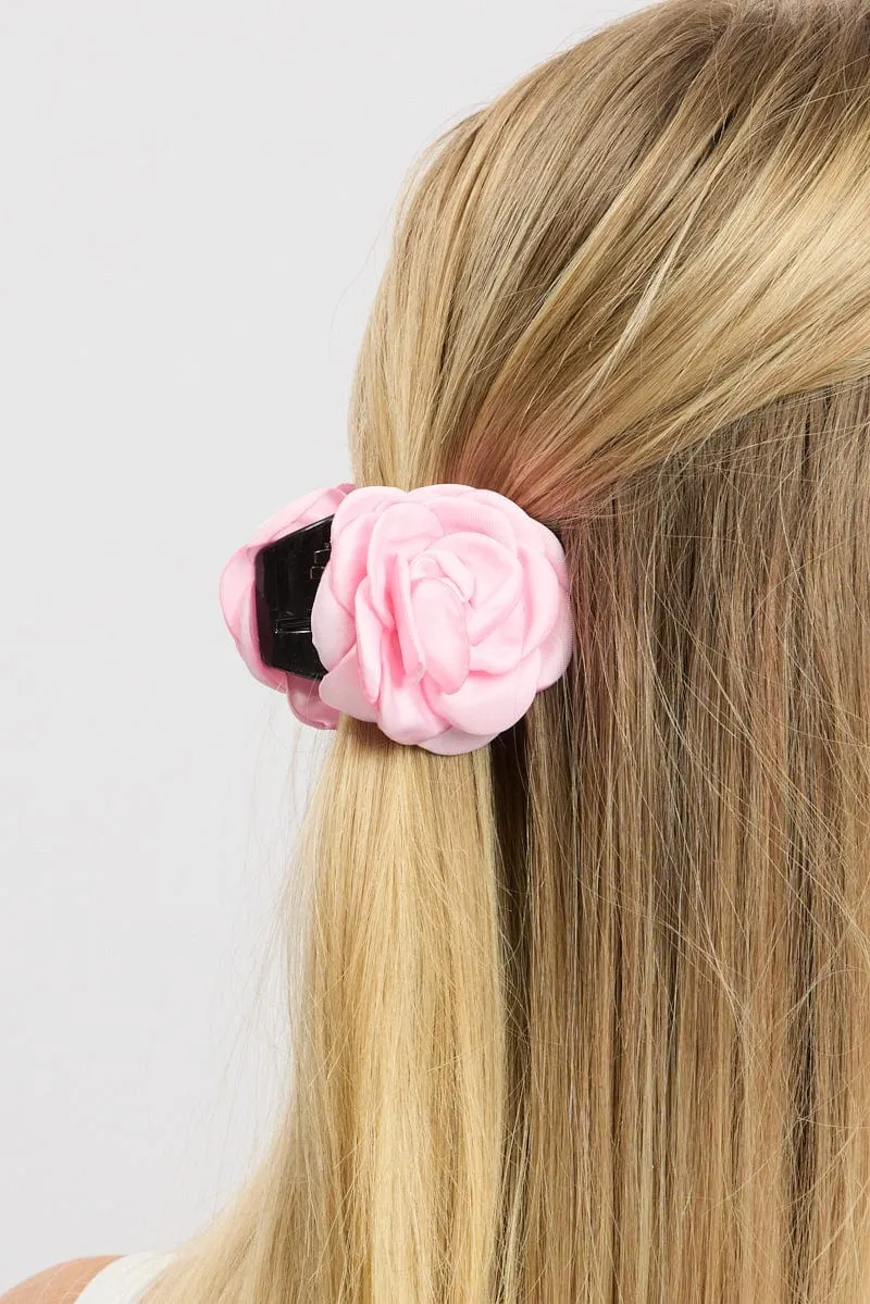 Pink Rosette Hair Claw Clip sold by Ally Fashion