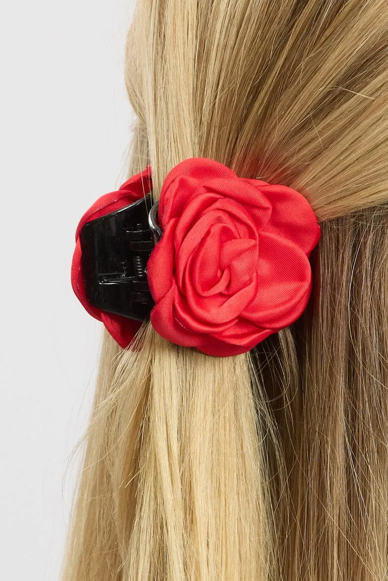 Red Rosette Hair Claw Clip sold by Ally Fashion product image thumbnail 2
