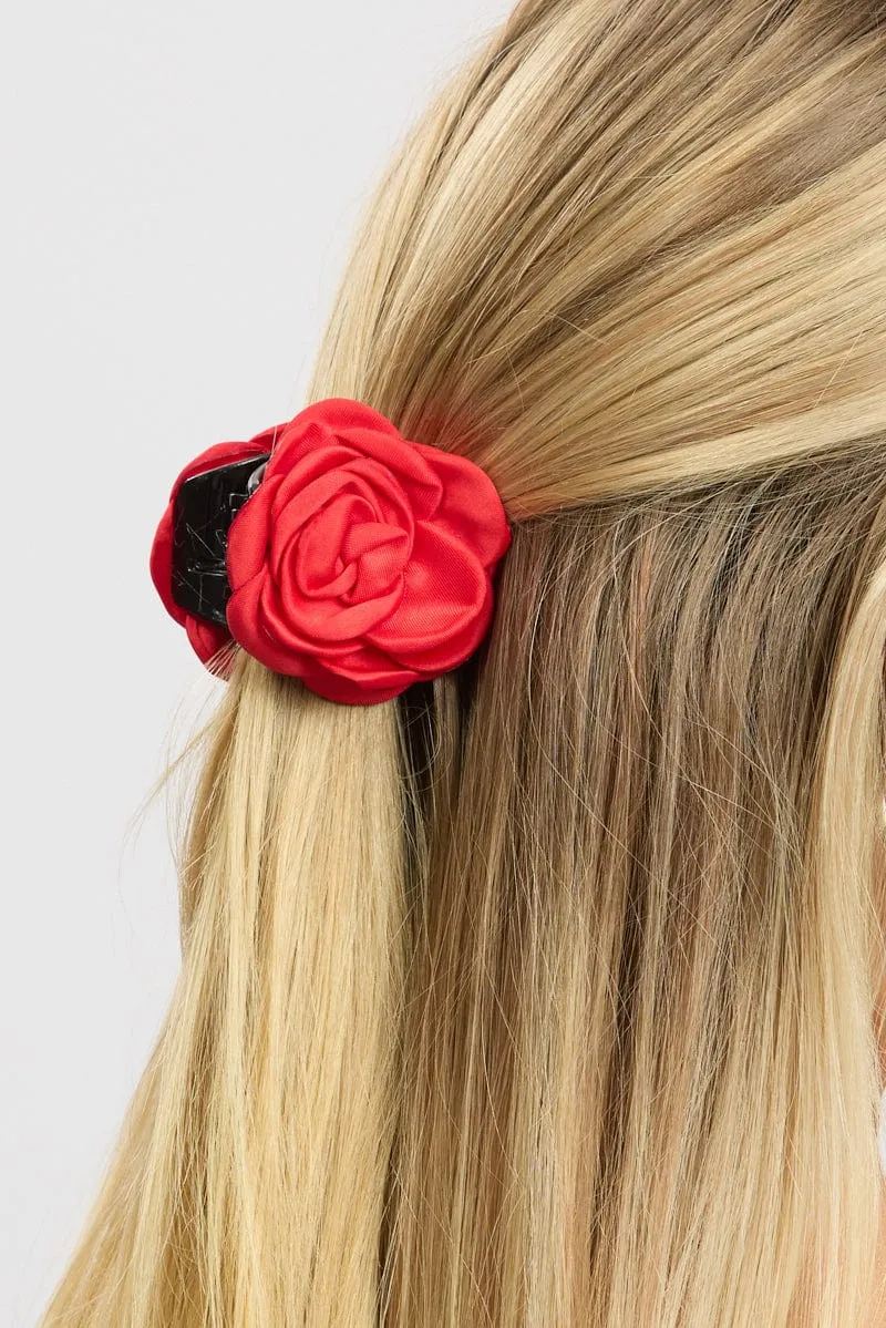Red Rosette Hair Claw Clip sold by Ally Fashion