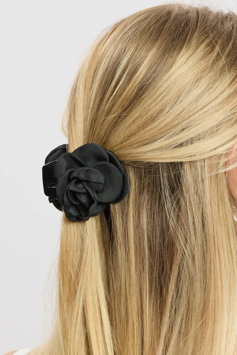 Black Rosette Hair Claw Clip sold by Ally Fashion