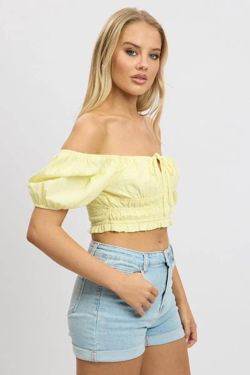 Yellow Crop Top Short Sleeve Shirred Waist sold by Ally Fashion product image thumbnail 4