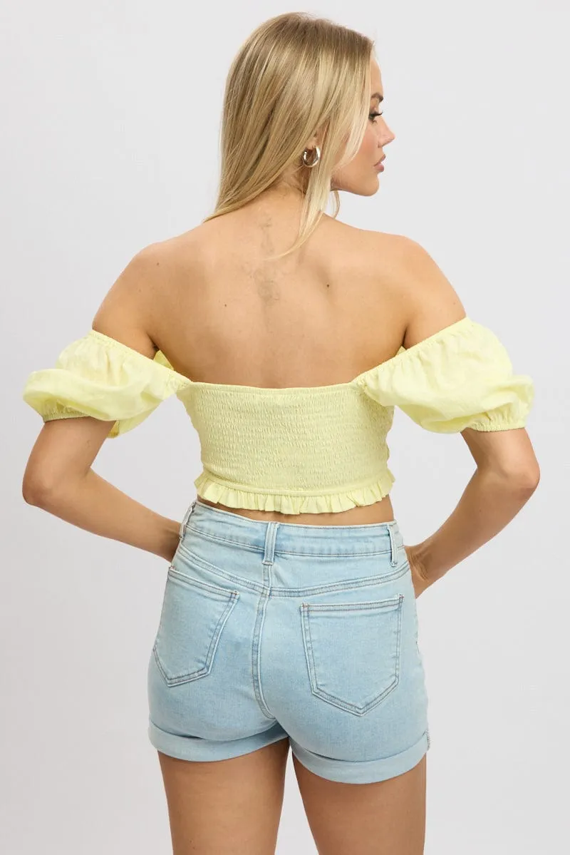 Yellow Crop Top Short Sleeve Shirred Waist sold by Ally Fashion product image thumbnail 5