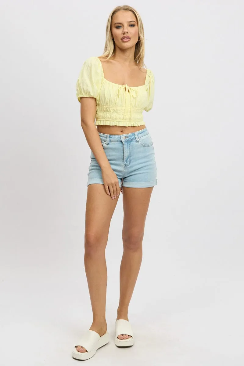 Yellow Crop Top Short Sleeve Shirred Waist sold by Ally Fashion product image thumbnail 2