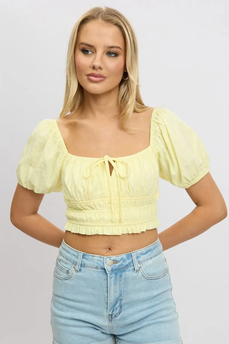 Yellow Crop Top Short Sleeve Shirred Waist sold by Ally Fashion product image thumbnail 3