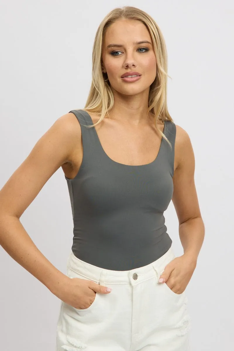 Grey Supersoft Top U Neck Sleeveless sold by Ally Fashion product image thumbnail 3