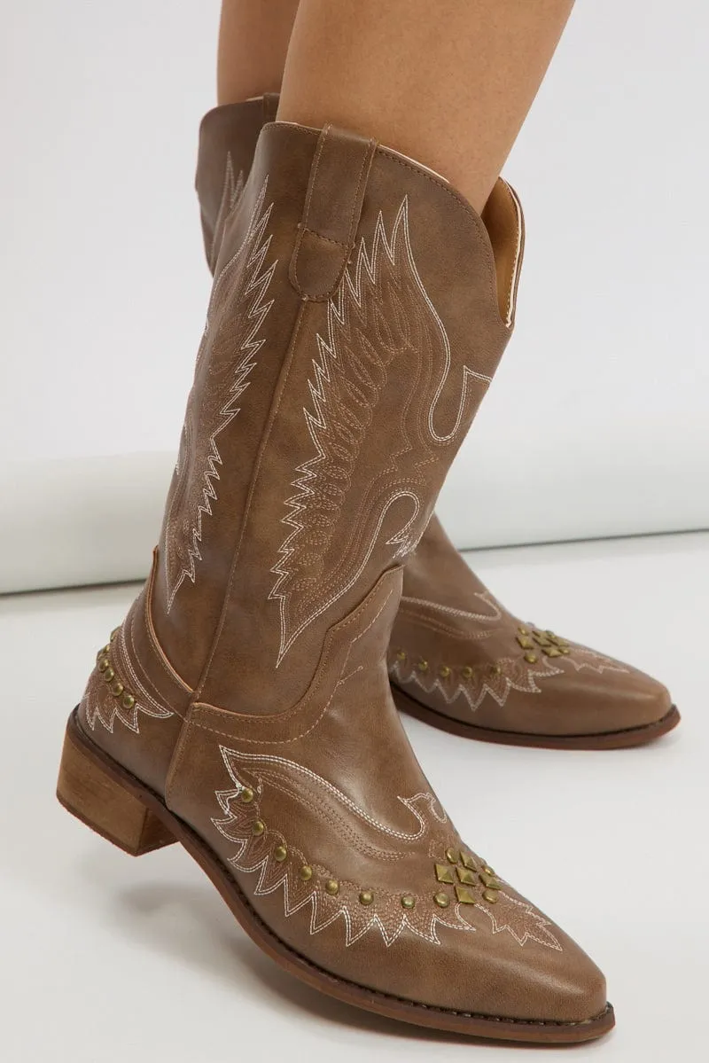 Brown Studded Cowboy Boots sold by Ally Fashion product image thumbnail 2