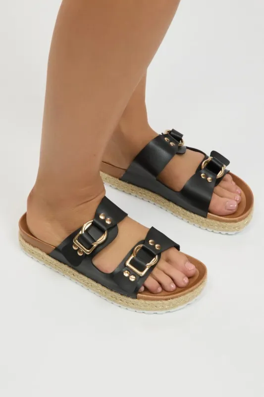 Black Double Strap Buckle Sandals sold by Ally Fashion