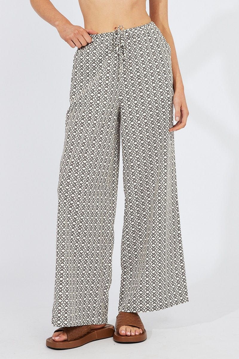 Brown Geo Wide Leg Pants Mid Rise sold by Ally Fashion product image thumbnail 3