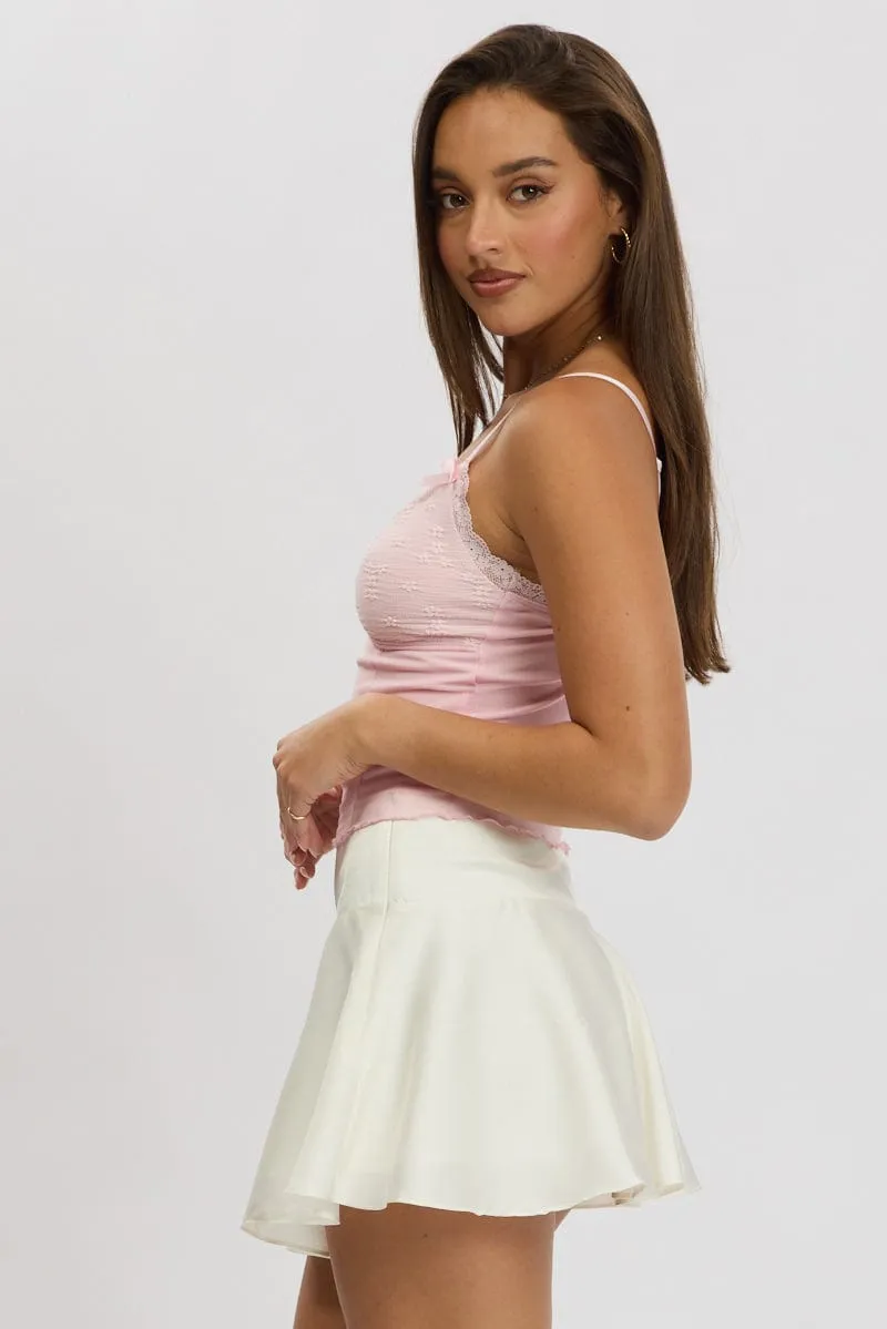 White Satin Skirt High Rise Mini Flowy Skater sold by Ally Fashion product image thumbnail 4