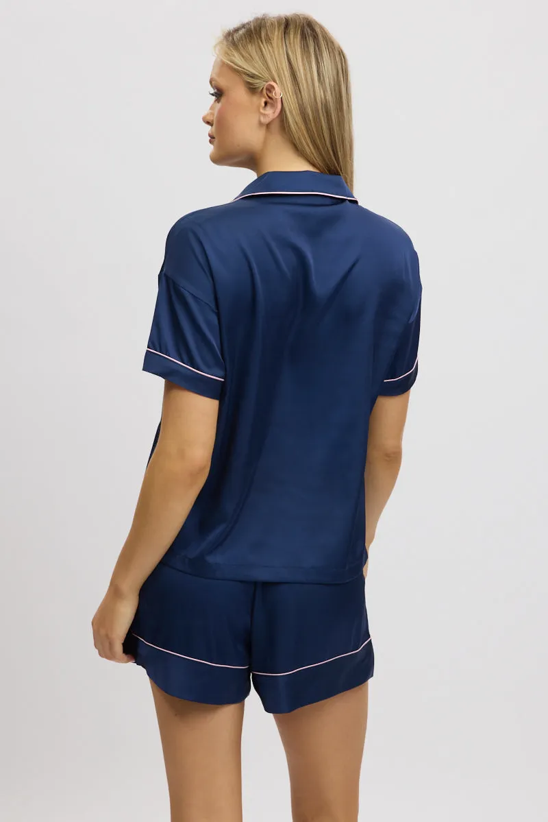 Blue Satin Pajamas Set Short Sleeve sold by Ally Fashion product image thumbnail 5