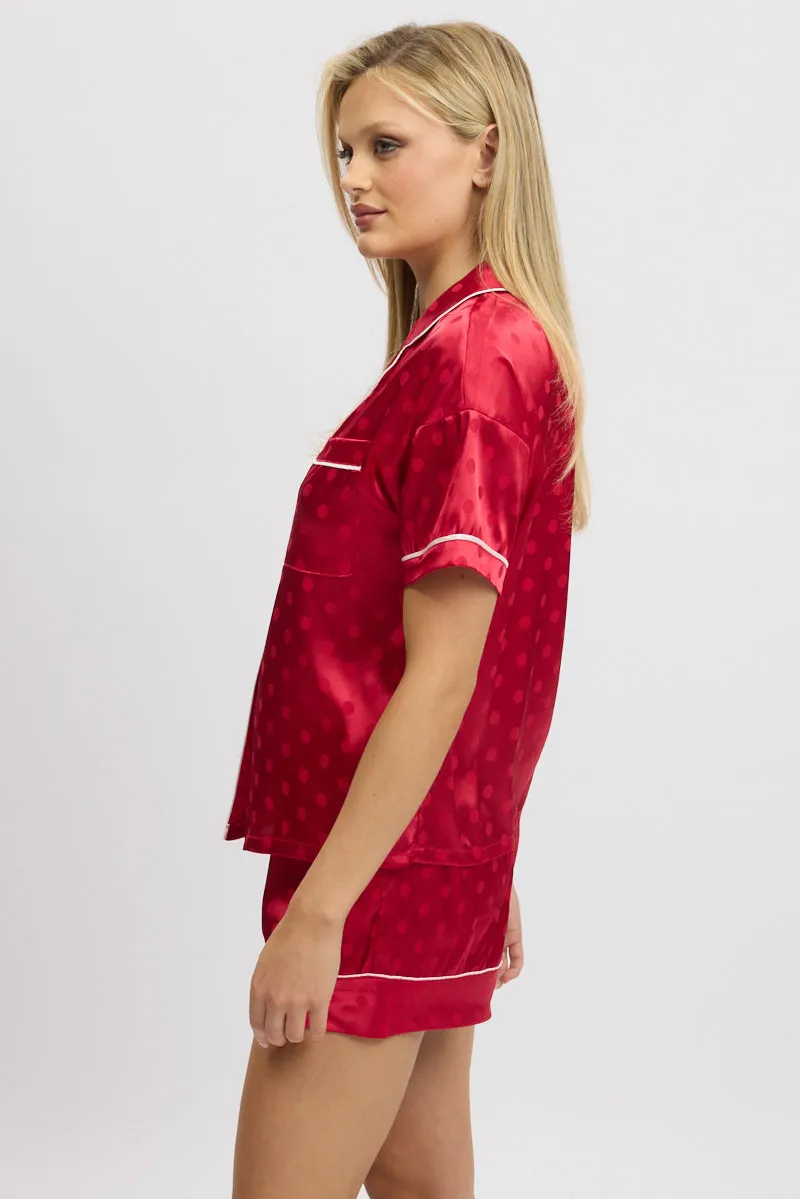 Red Satin Pyjamas Set Short Sleeve sold by Ally Fashion product image thumbnail 4