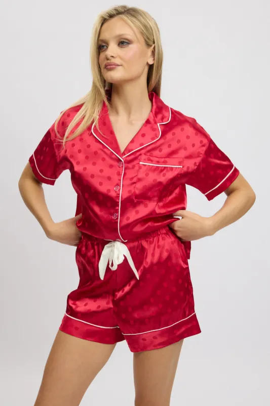 Red Satin Pyjamas Set Short Sleeve sold by Ally Fashion