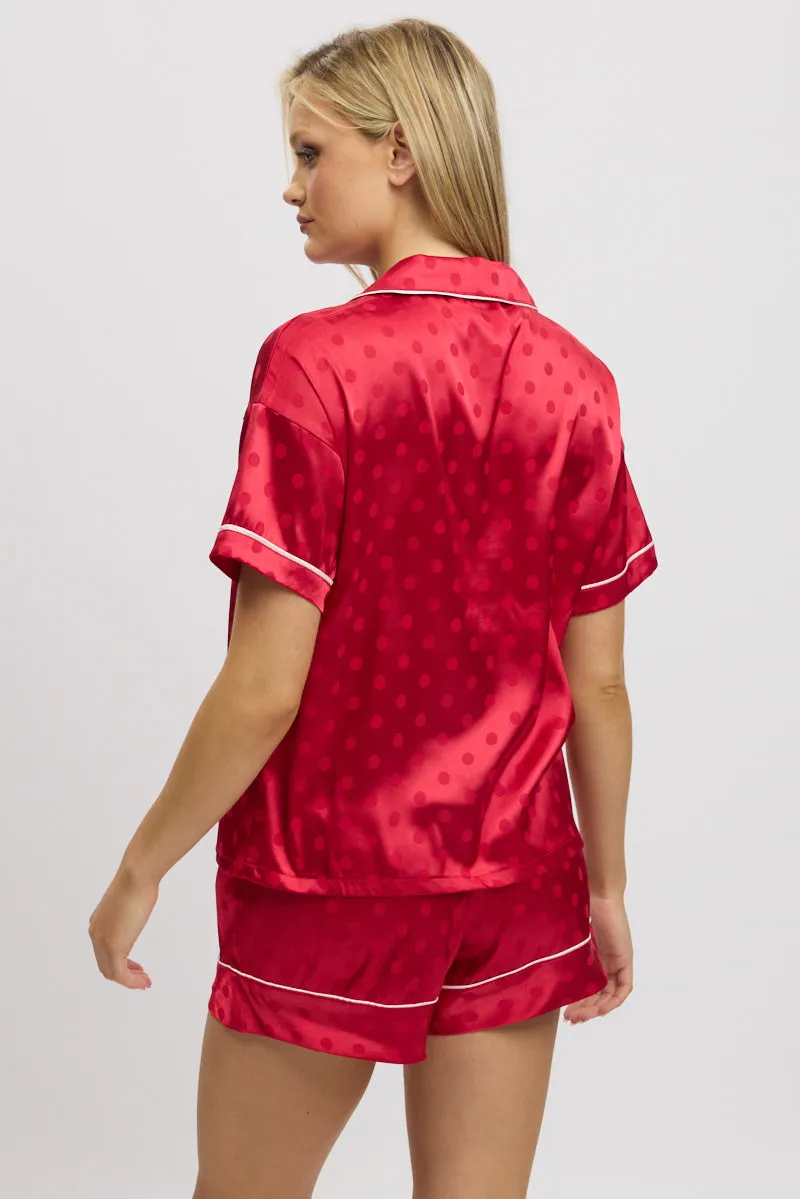Red Satin Pyjamas Set Short Sleeve sold by Ally Fashion product image thumbnail 5