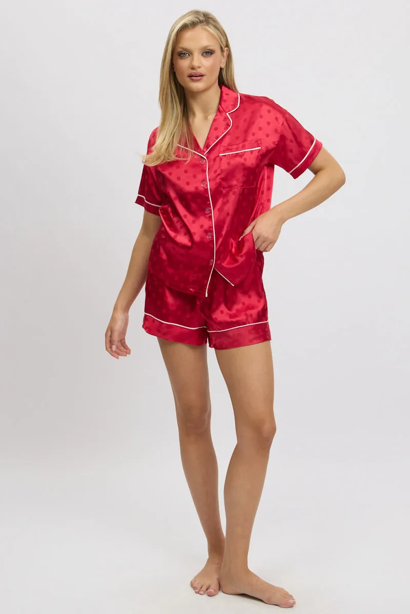 Red Satin Pyjamas Set Short Sleeve sold by Ally Fashion product image thumbnail 2