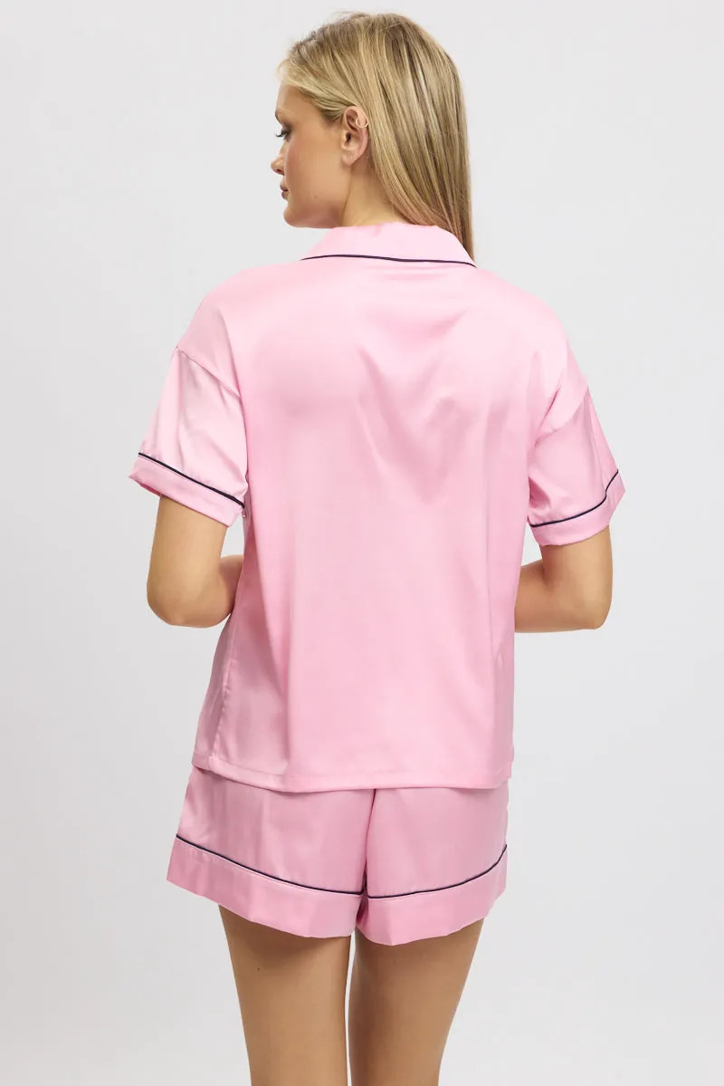 Pink Satin Pyjamas Set Short Sleeve sold by Ally Fashion product image thumbnail 5