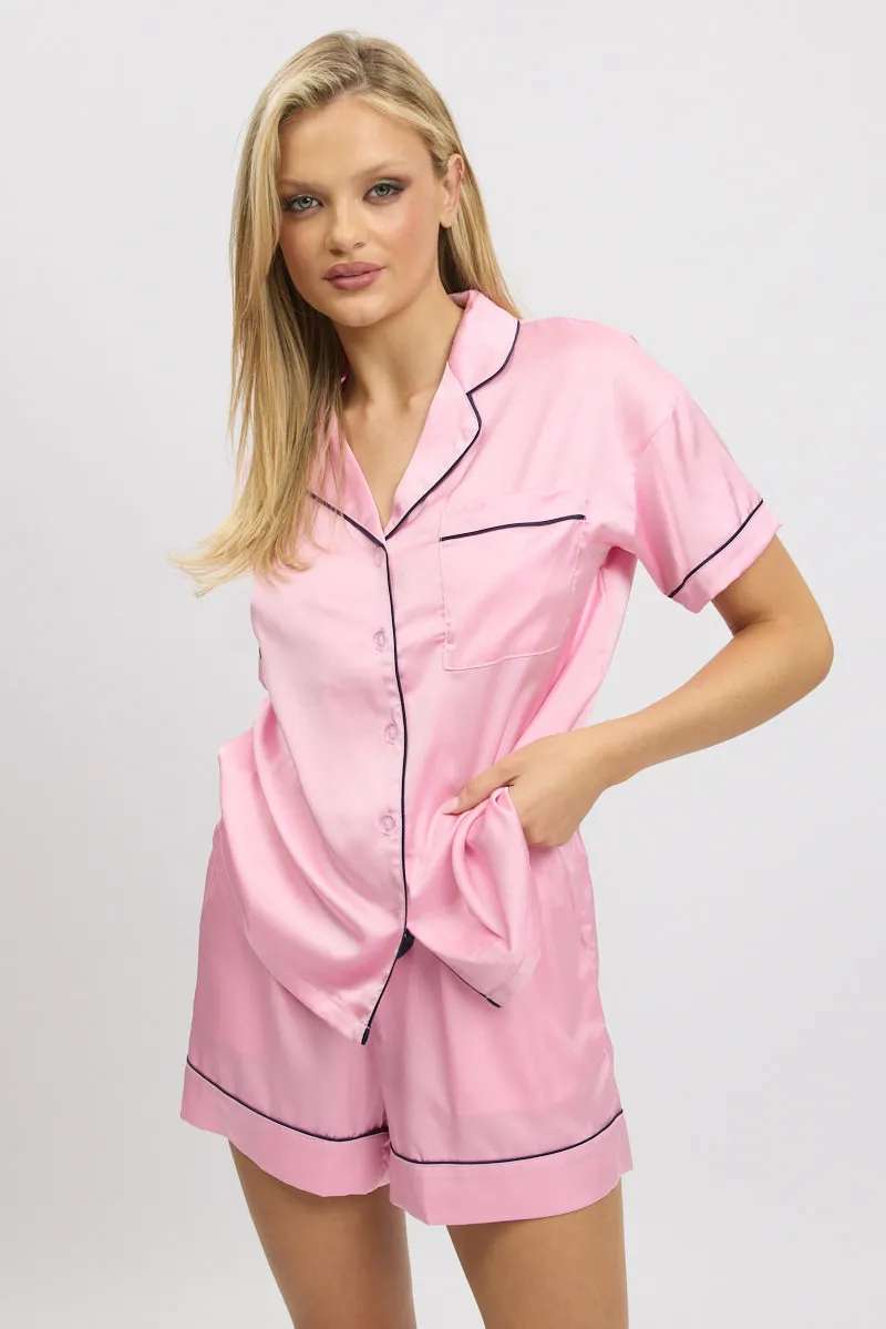 Pink Satin Pyjamas Set Short Sleeve sold by Ally Fashion product image thumbnail 3