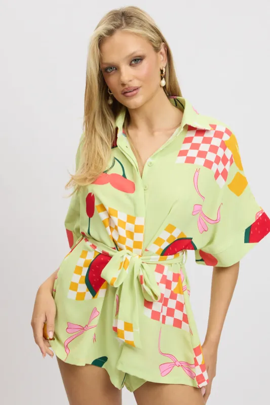 Green Abstract Oversized Playsuit sold by Ally Fashion