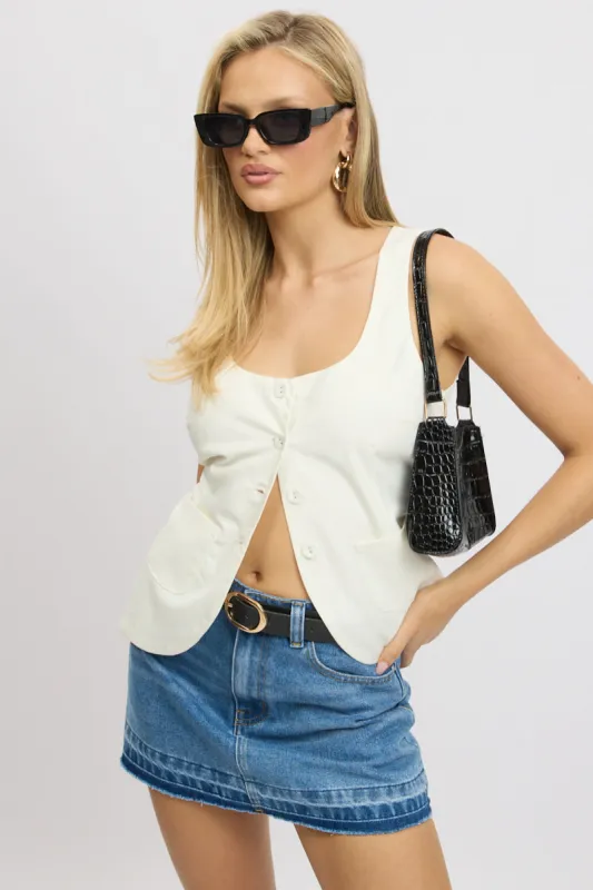 White Linen Vest Tailored sold by Ally Fashion