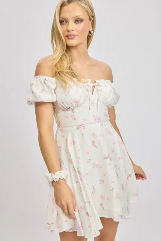 Pink Ditsy Fit And Flare Dress Mini sold by Ally Fashion