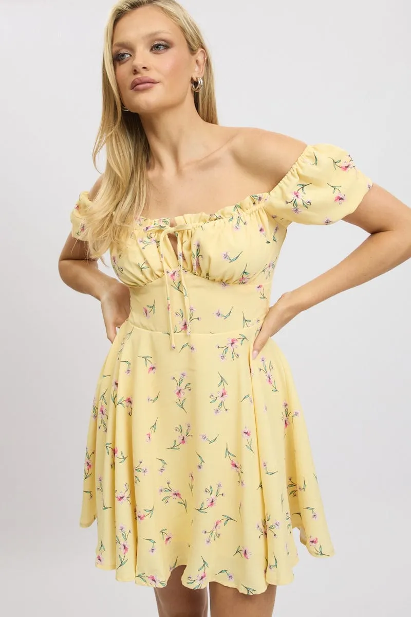 Yellow Floral Fit And Flare Dress Mini sold by Ally Fashion product image thumbnail 3