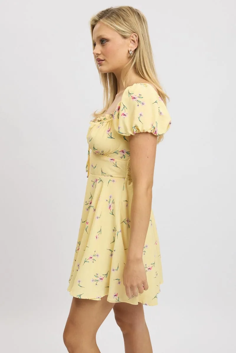 Yellow Floral Fit And Flare Dress Mini sold by Ally Fashion product image thumbnail 4