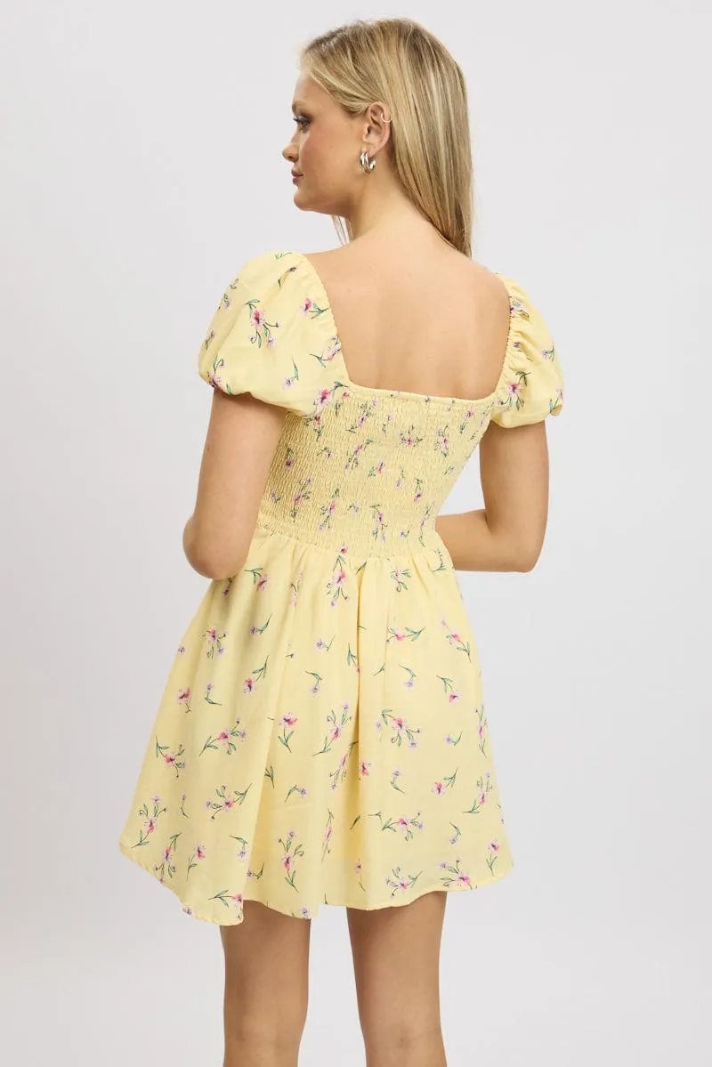 Yellow Floral Fit And Flare Dress Mini sold by Ally Fashion product image thumbnail 5