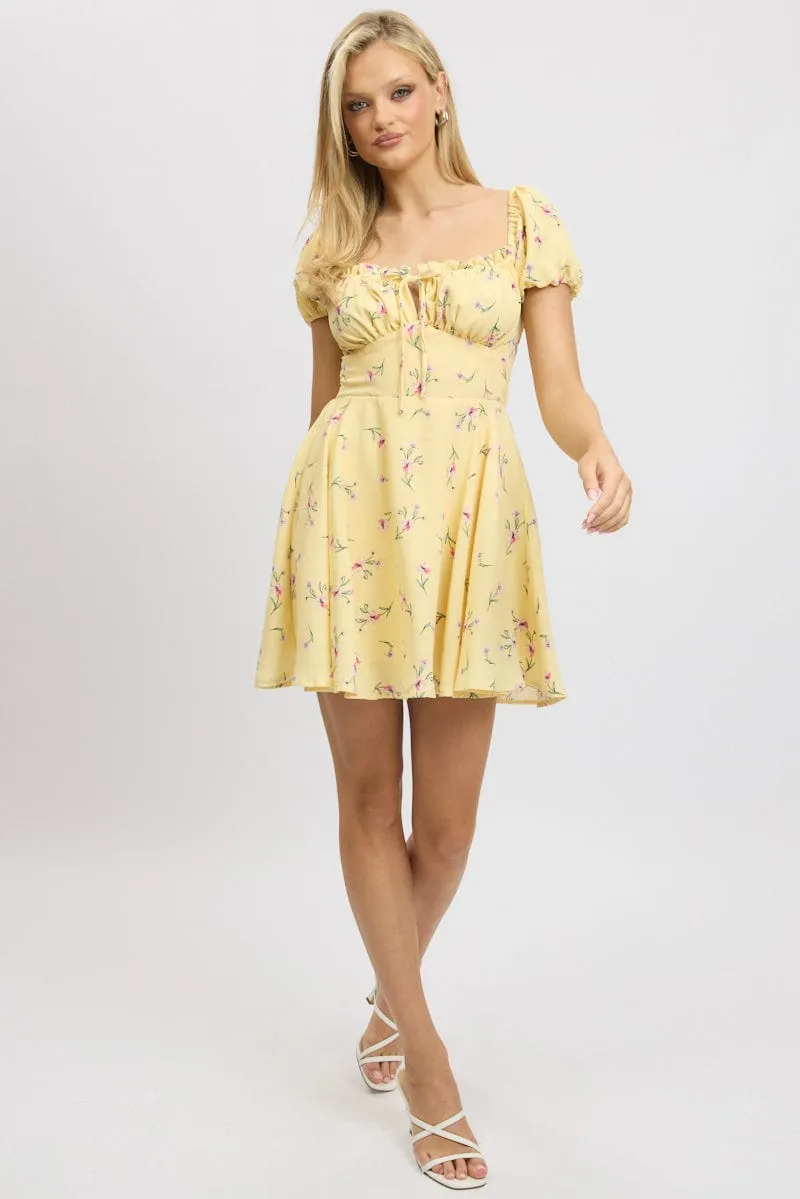 Yellow Floral Fit And Flare Dress Mini sold by Ally Fashion product image thumbnail 2