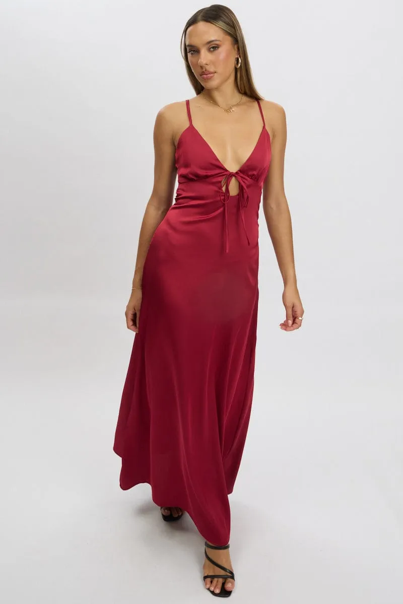 Red Maxi Dress Cut Out Satin sold by Ally Fashion