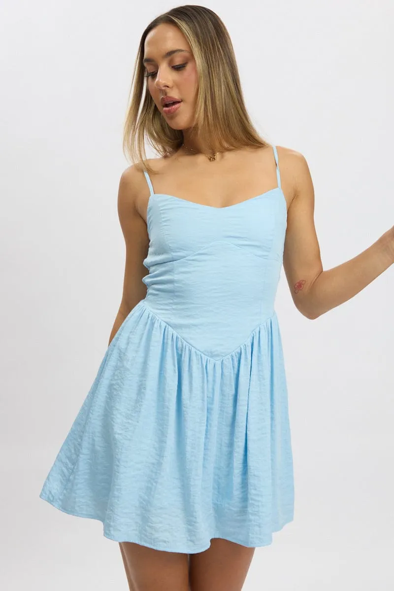 Blue Fit And Flare Dress Drop Waist Mini sold by Ally Fashion