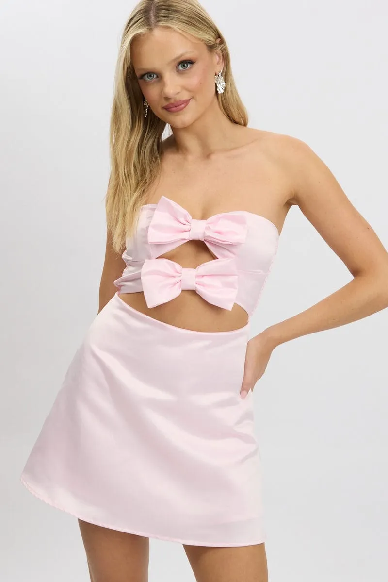 Pink Fit And Flare Dress Ribbon Detail sold by Ally Fashion product image thumbnail 3
