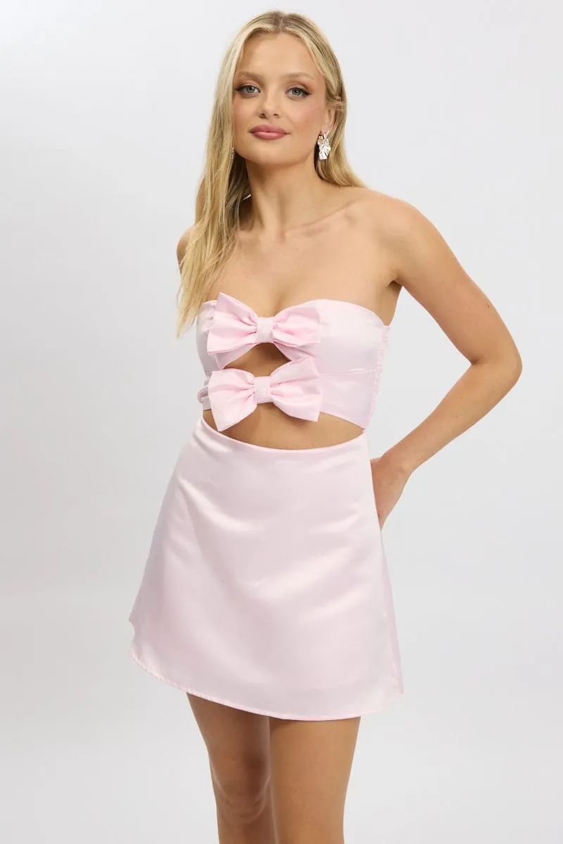 Pink Fit And Flare Dress Ribbon Detail sold by Ally Fashion