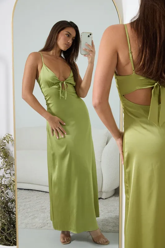 Green Maxi Dress Cut Out Satin sold by Ally Fashion