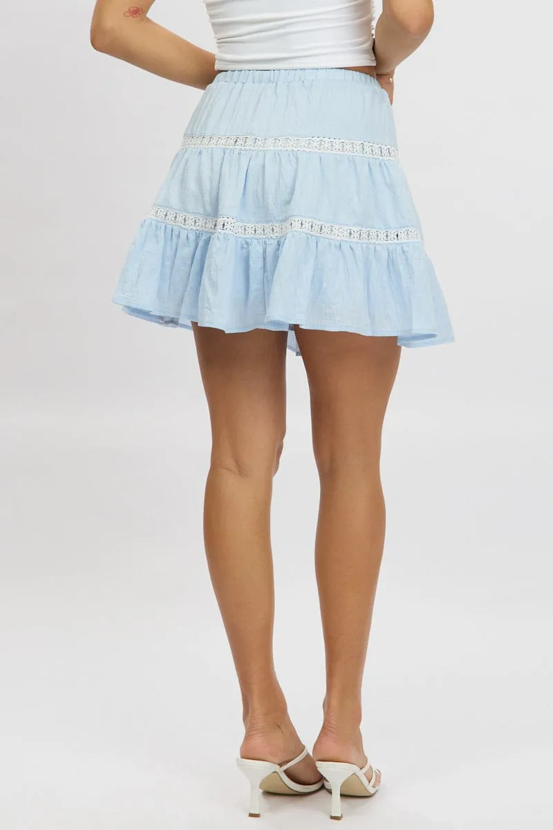 Blue Skater Skirt Tiered High Rise Mini Lace Insert sold by Ally Fashion product image thumbnail 5