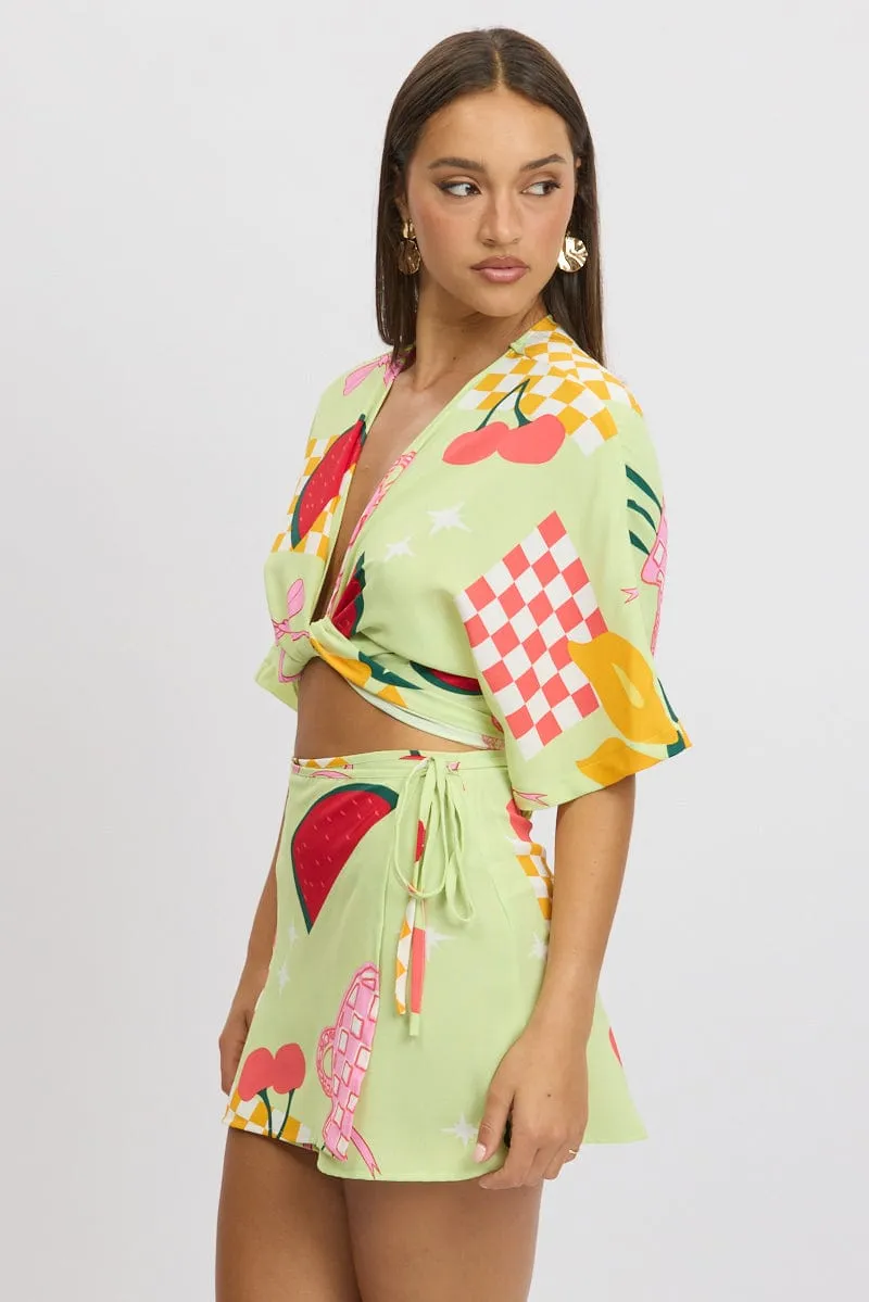 Green Abstract Tie Up Bolero Short Sleeve sold by Ally Fashion product image thumbnail 4