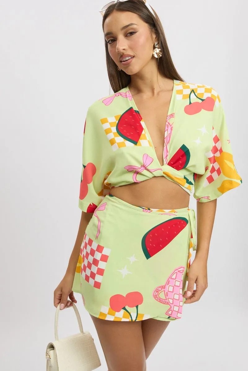 Green Abstract Tie Up Bolero Short Sleeve sold by Ally Fashion