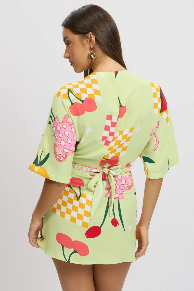 Green Abstract Tie Up Bolero Short Sleeve sold by Ally Fashion product image thumbnail 5