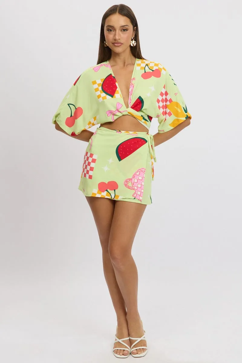 Green Abstract Tie Up Bolero Short Sleeve sold by Ally Fashion product image thumbnail 2