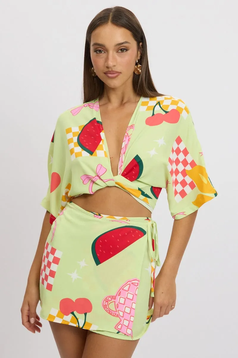 Green Abstract Tie Up Bolero Short Sleeve sold by Ally Fashion product image thumbnail 3