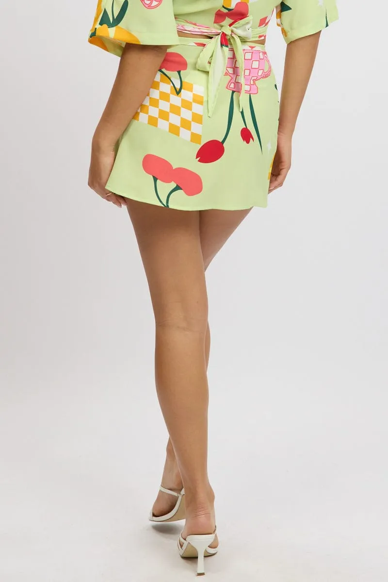 Green Abstract Wrap Skirt High Rise Mini sold by Ally Fashion product image thumbnail 5