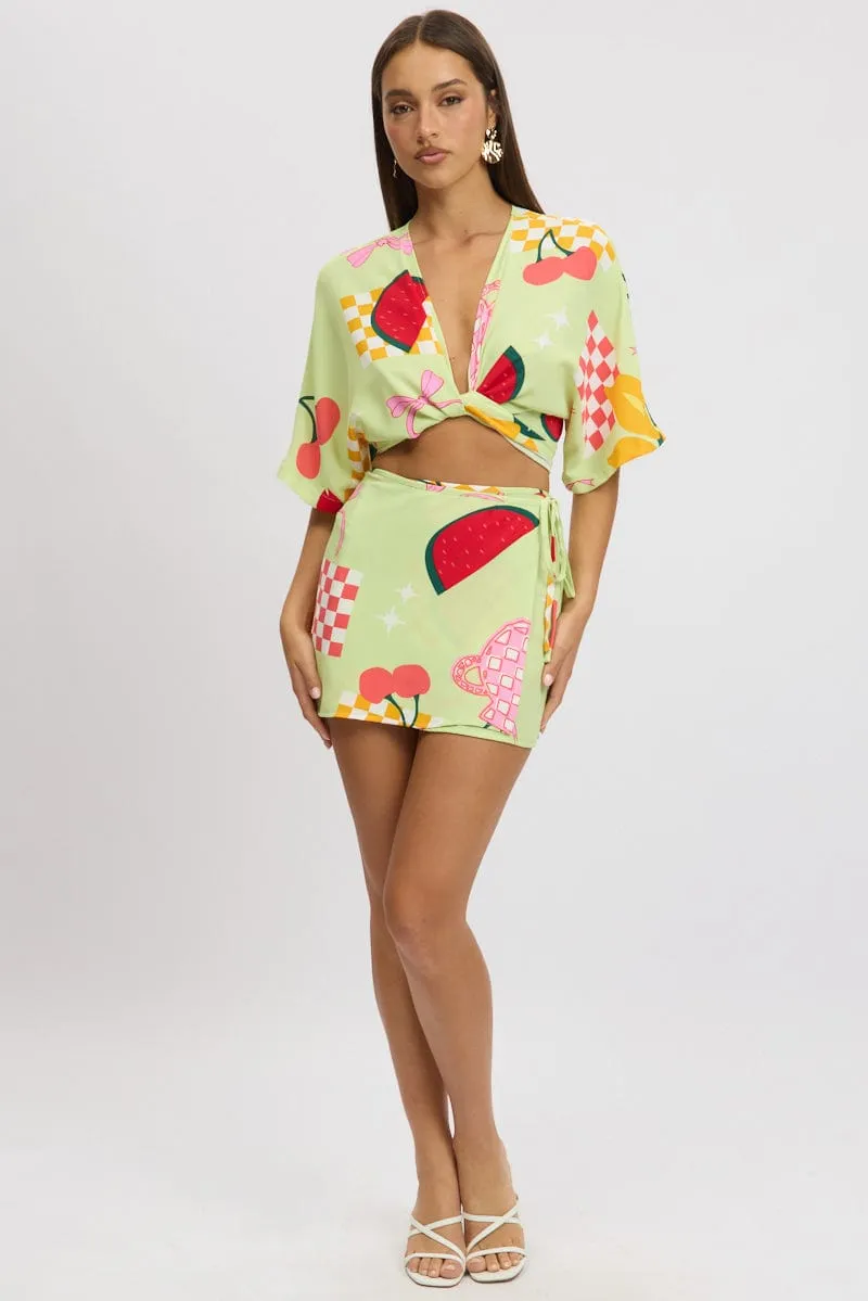 Green Abstract Wrap Skirt High Rise Mini sold by Ally Fashion product image thumbnail 2