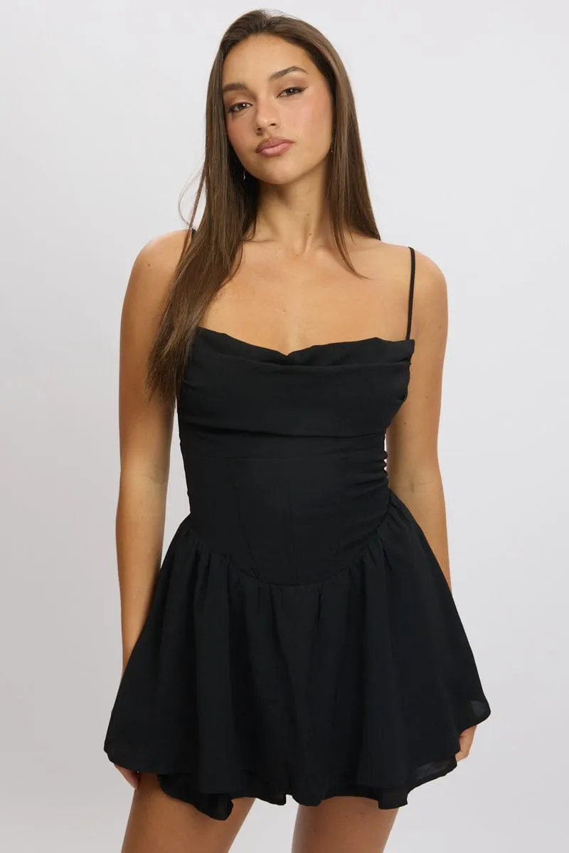 Black Floral Playsuit Cowlneck Strappy sold by Ally Fashion product image thumbnail 3