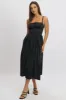 Black Midi Dress Lace Trim Corset Detail Poplin sold by Ally Fashion