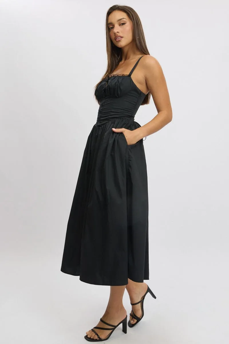 Black Midi Dress Lace Trim Corset Detail Poplin sold by Ally Fashion product image thumbnail 4