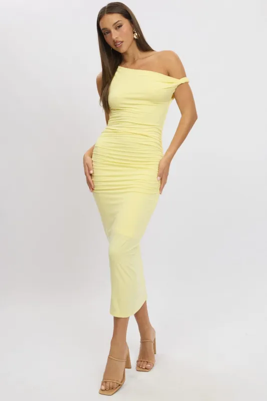 Yellow Bodycon Dress Twist Off Shoulder sold by Ally Fashion