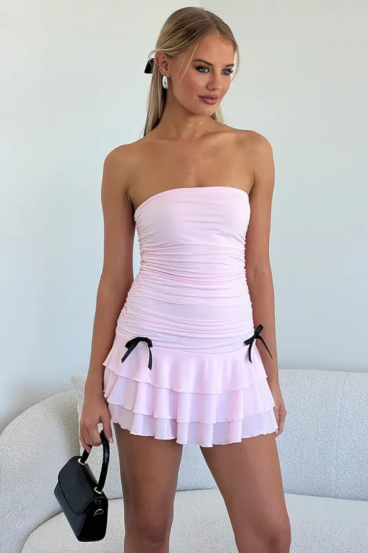 Pink Strapless Dress Ribbon Detail sold by Ally Fashion