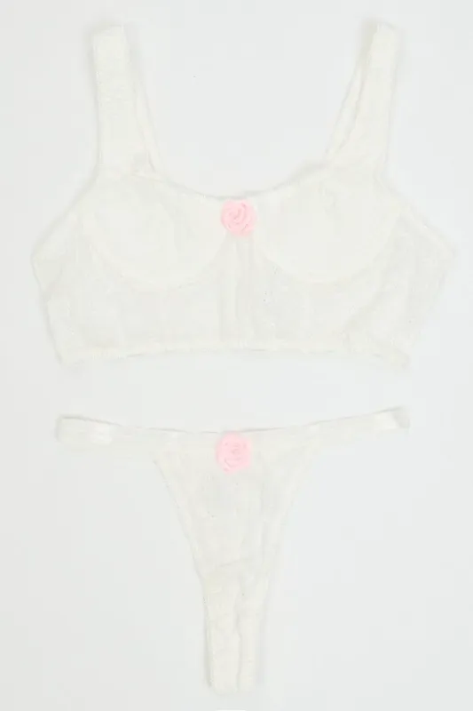 White Rosette Lingerie Set sold by Ally Fashion