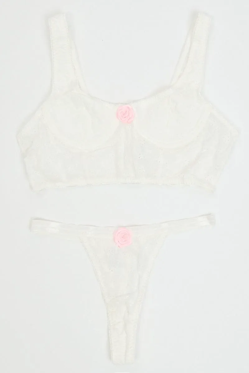 White Rosette Lingerie Set sold by Ally Fashion