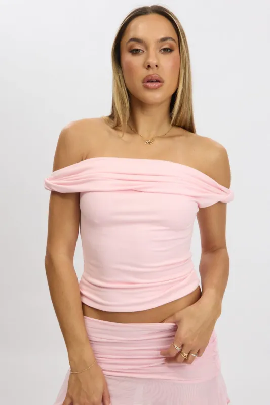 Pink Twist Top Off Shoulder sold by Ally Fashion