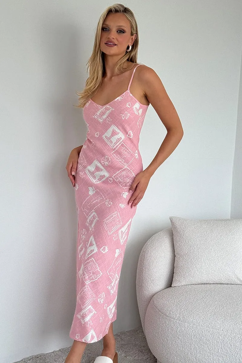 Pink Abstract Maxi Dress Bias Cut sold by Ally Fashion